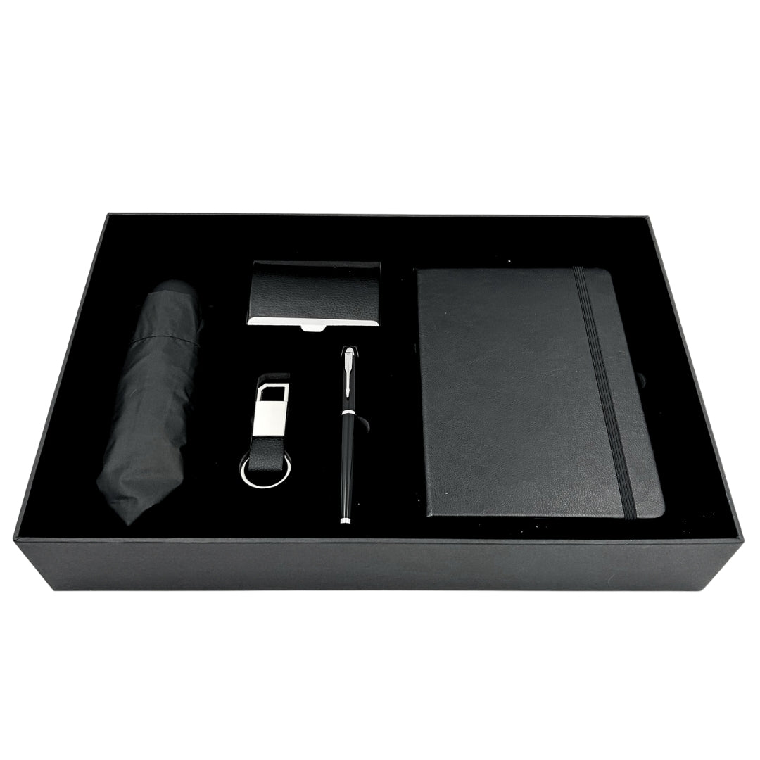 Coffret cadeau d’affaires élégant premium - Carnet en cuir parapluie porte-cartes stylo porte-clés - EE15