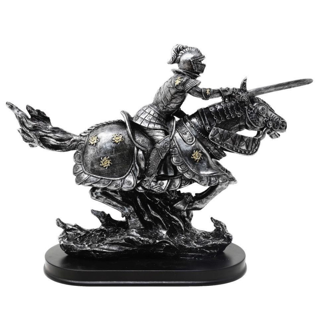 Statuette chevalier à cheval 31cm – polyrésine peinte à la main – MC-23152
