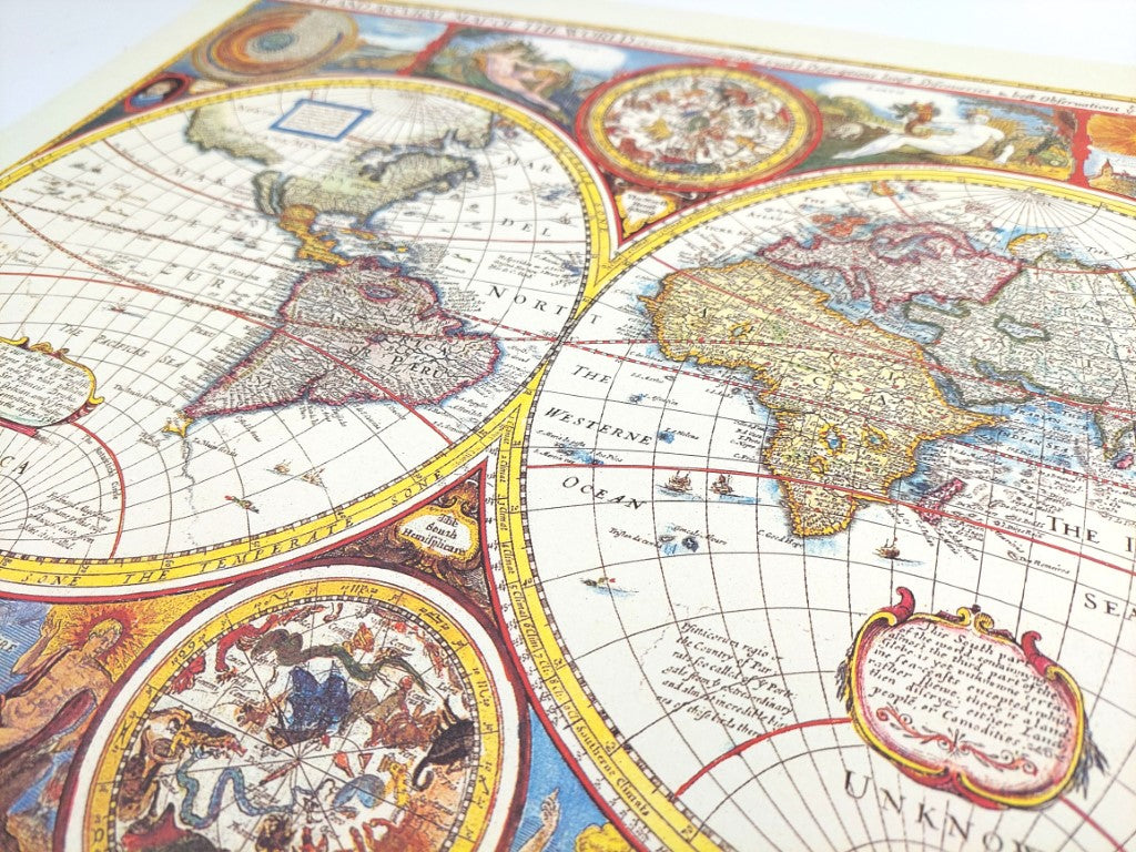 Carte du monde rétro - 52 x 39 cm - John Speed 1651 - M1651