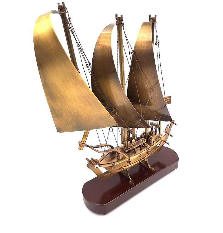 Grand navire en laiton sur socle en bois - 38cm - N-3615B