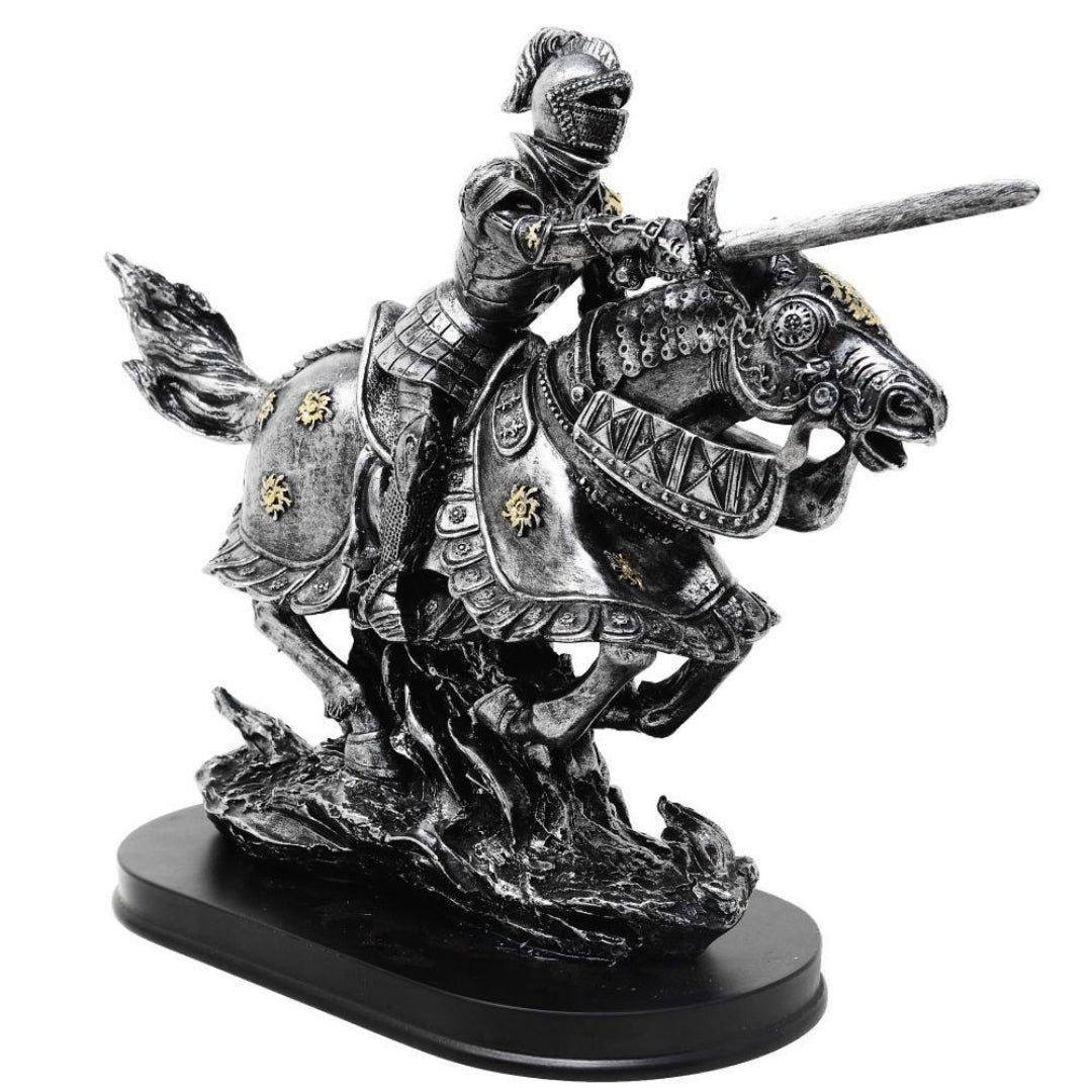 Statuette chevalier à cheval 31cm – polyrésine peinte à la main – MC-23152