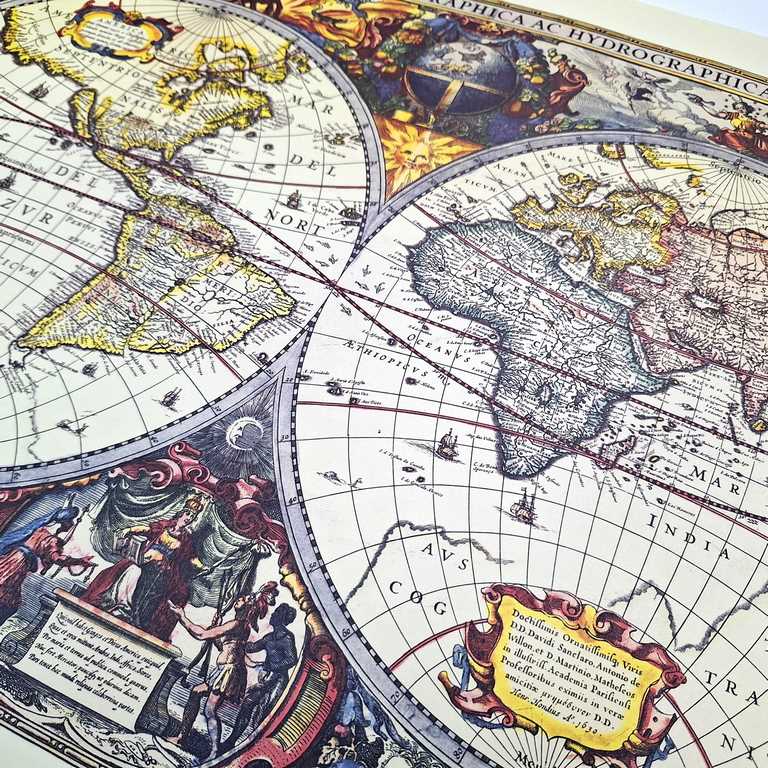 Carte du monde 1630 - J.Hondius reprint - M1630 - Cadeau pour historien