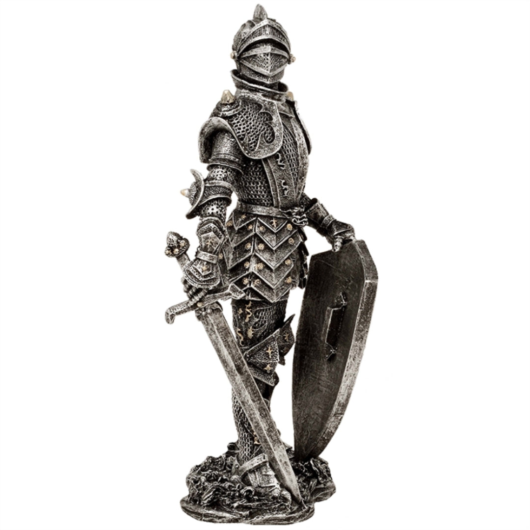 Figurine décorative de chevalier en armure argentée, hauteur 30 cm - MC-23053