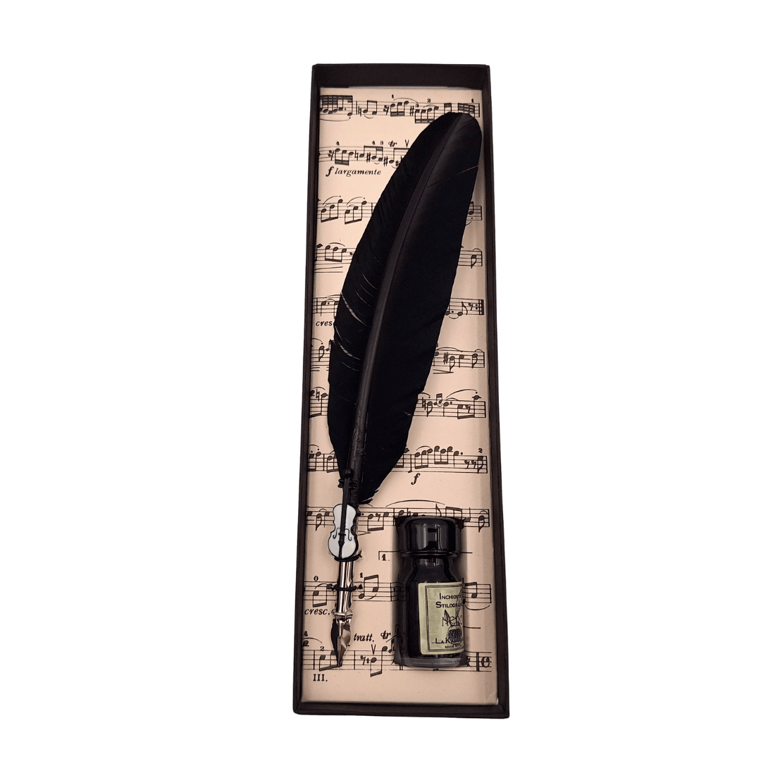 Set de calligraphie - plume d’oie noire avec plume métallique + encre - 1027