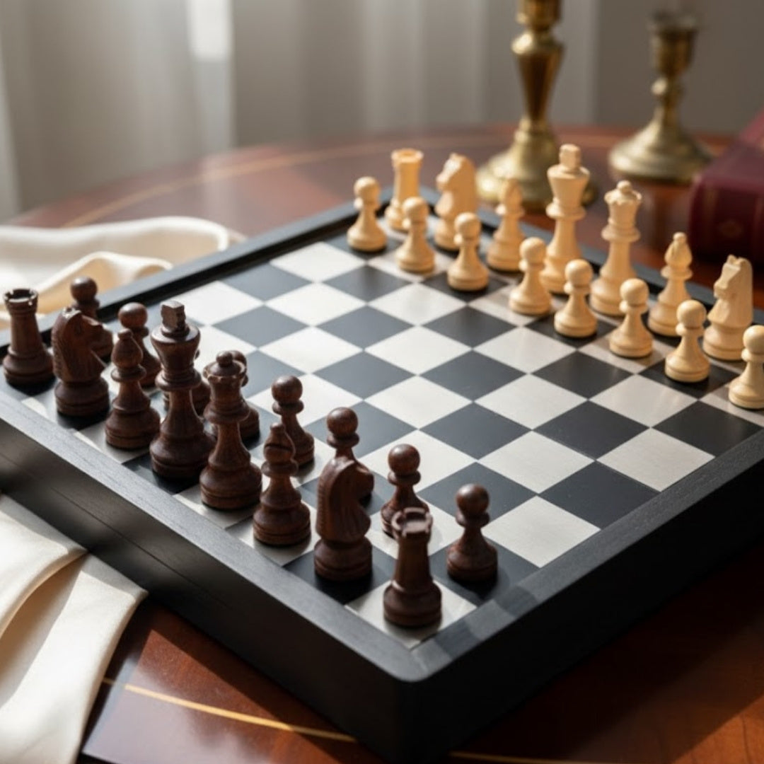 Échecs en bois et métal 33x33cm - G334B