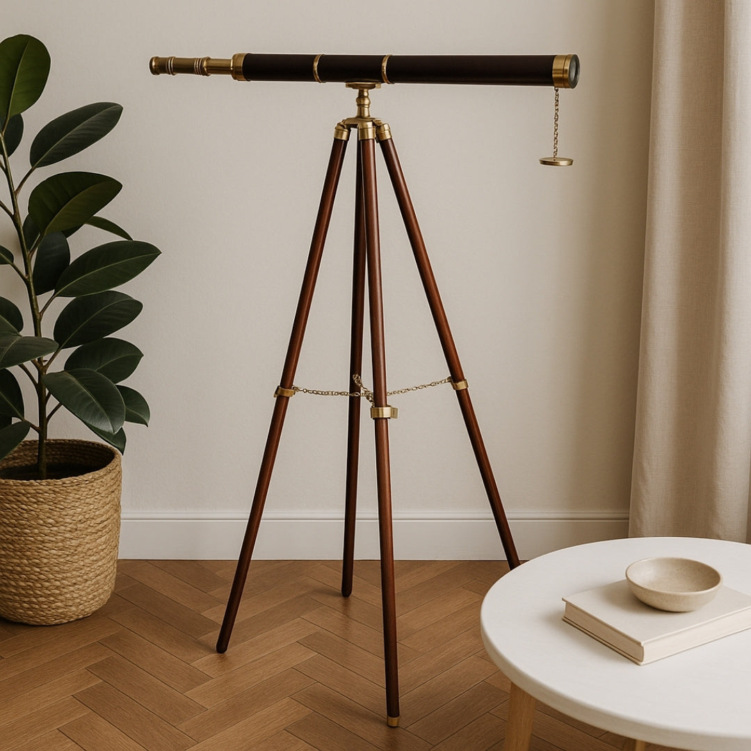 Grande longue-vue décorative sur trépied en bois – TWSS