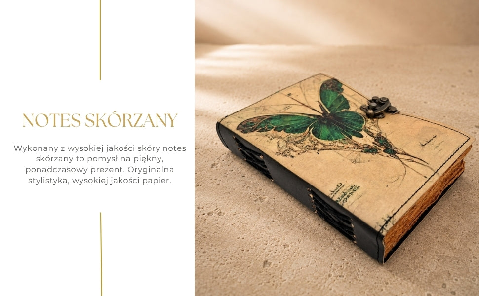 Carnet en cuir rétro Papillon - Cuir de chèvre 200 pages - AH20