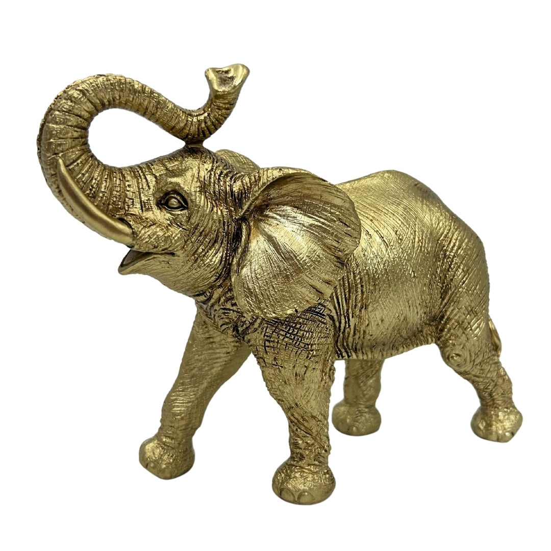 Éléphant doré à trompe levée – Statuette décorative d’éléphant - 141FJZ
