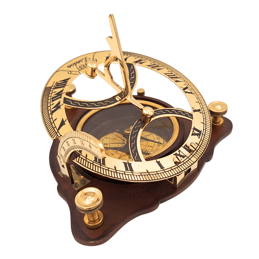 Cadran solaire avec boussole sur socle en bois C064