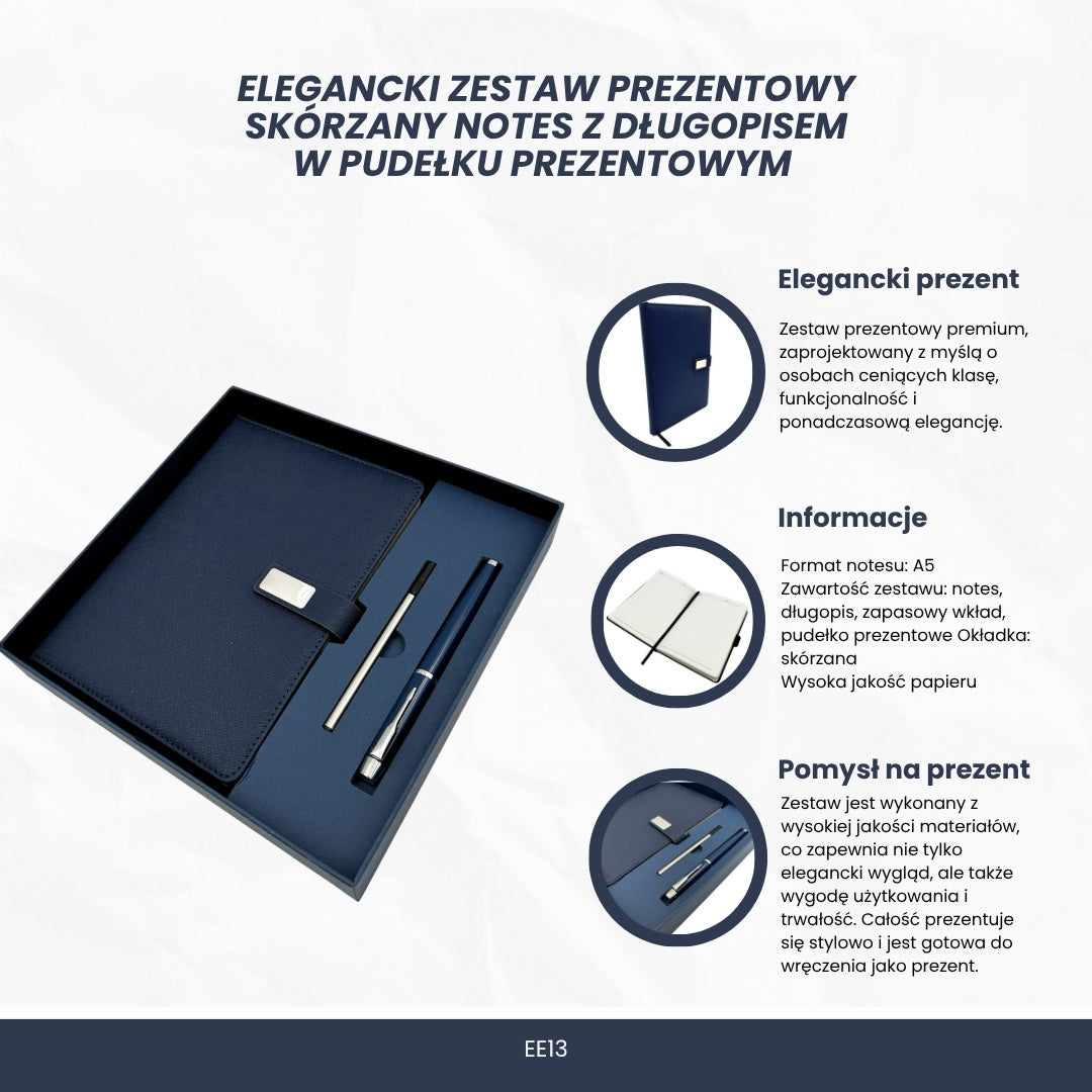 Coffret cadeau élégant carnet en cuir bleu marine A5 avec stylo dans une boîte cadeau - EE13