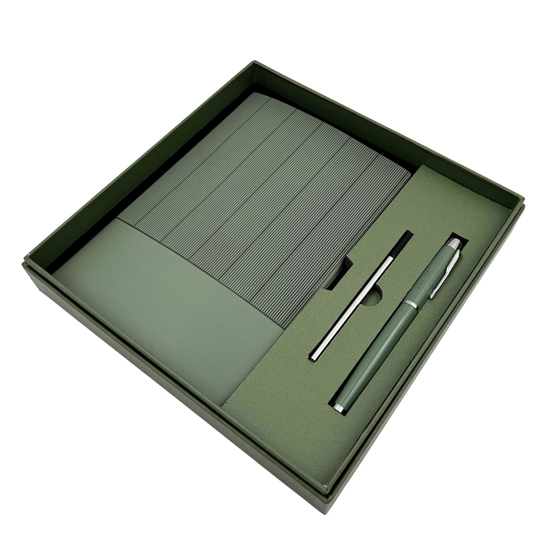 Coffret cadeau élégant - Carnet en cuir A5 avec stylo dans une boîte cadeau - Vert olive - EE14