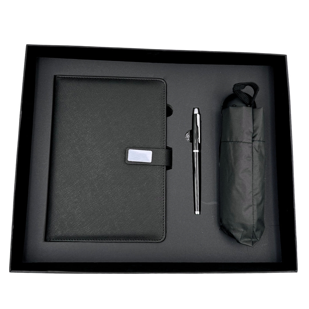 Coffret cadeau élégant - Carnet en cuir avec parapluie et stylo dans une boîte cadeau - EE12