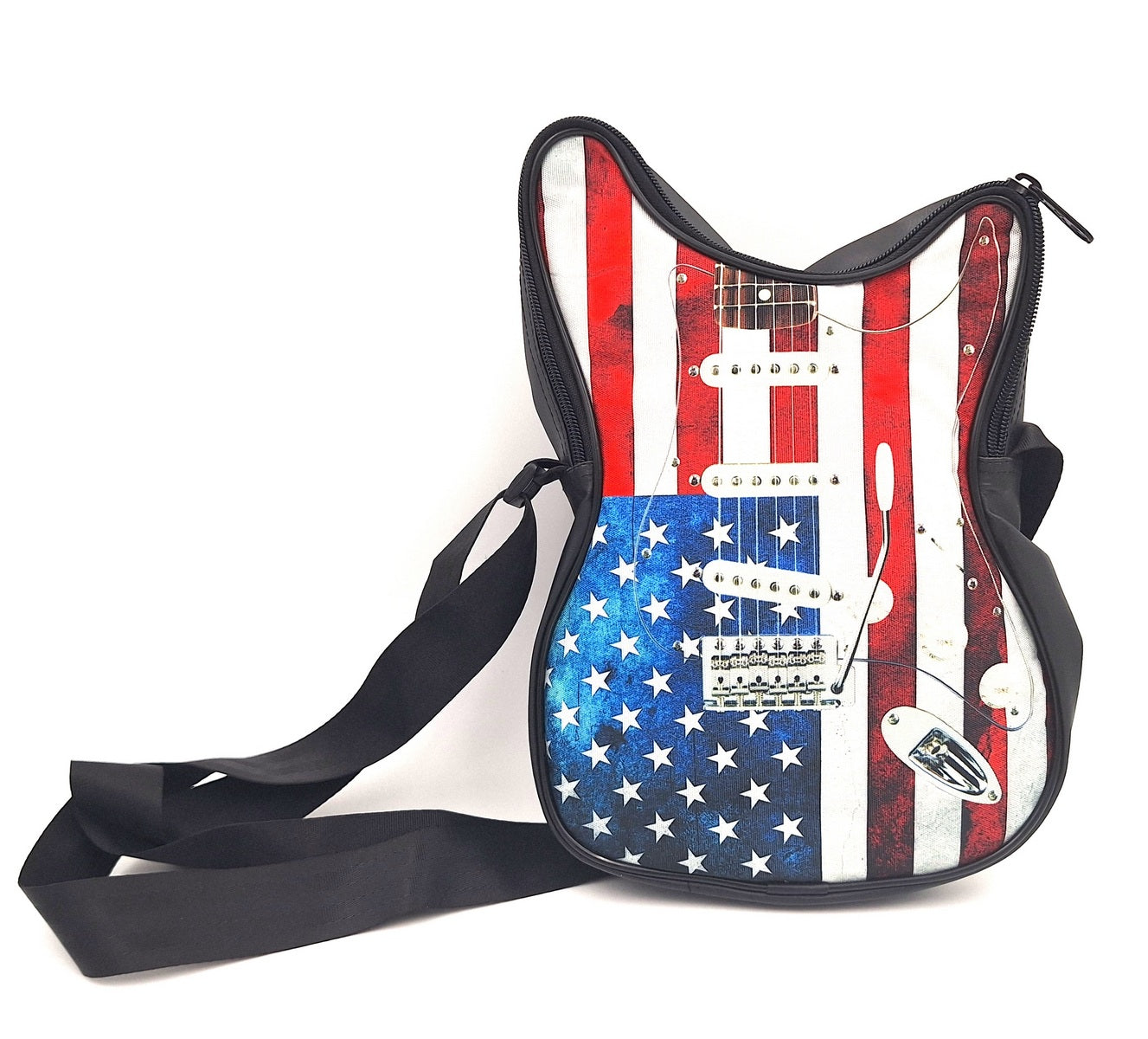 Sac à bandoulière en forme de guitare – drapeau américain – Cadeau pour un musicien
