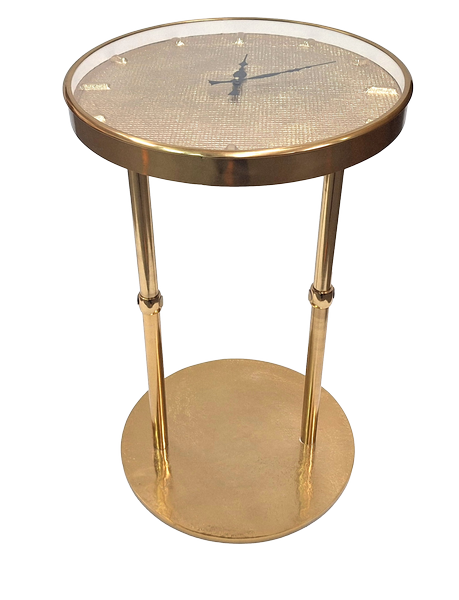 Table d’appoint dorée en métal Glamour avec horloge – Belle décoration – 1056A
