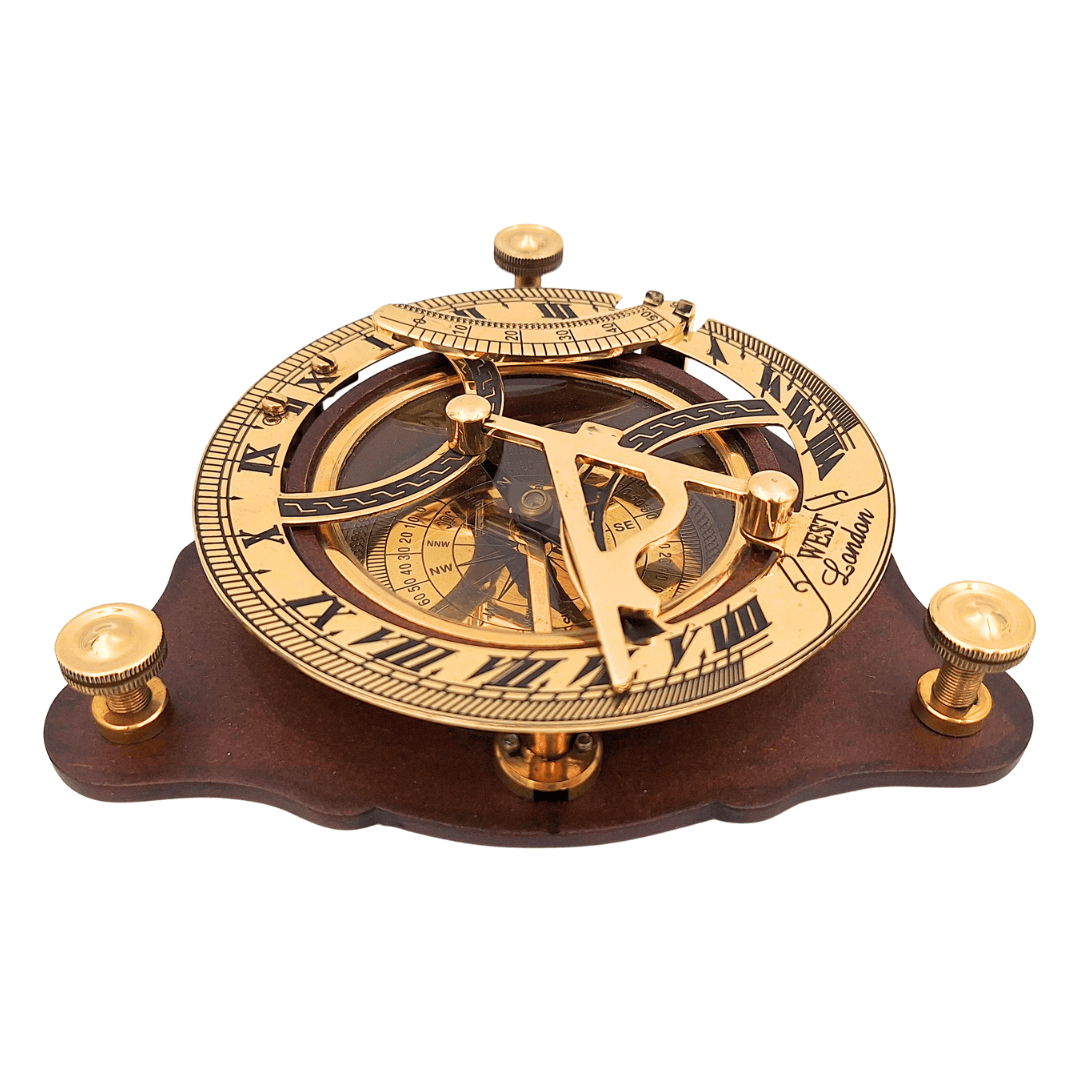 Cadran solaire avec boussole sur socle en bois C064