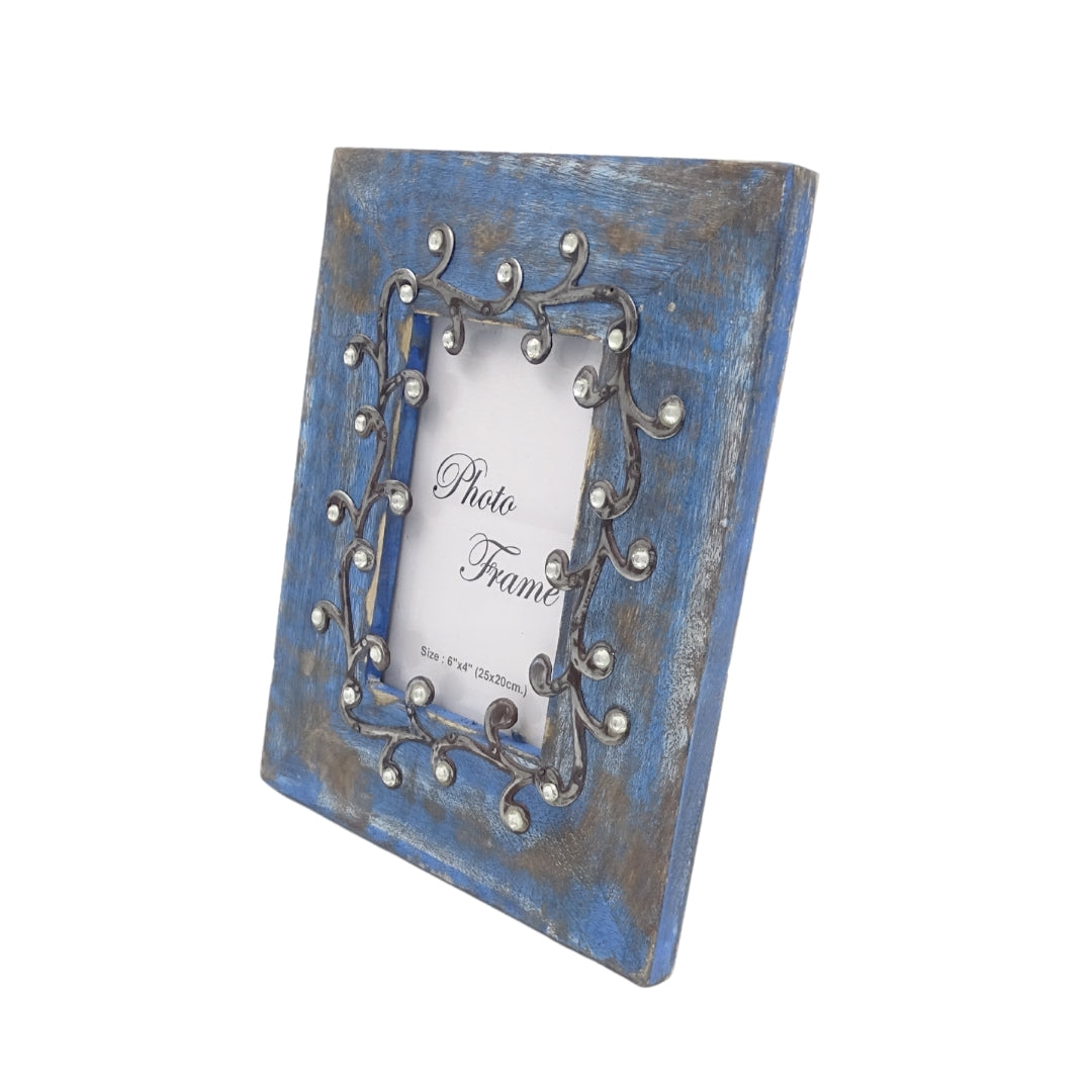 Cadre photo en bois bleu - 28892 - format photo 15x10cm