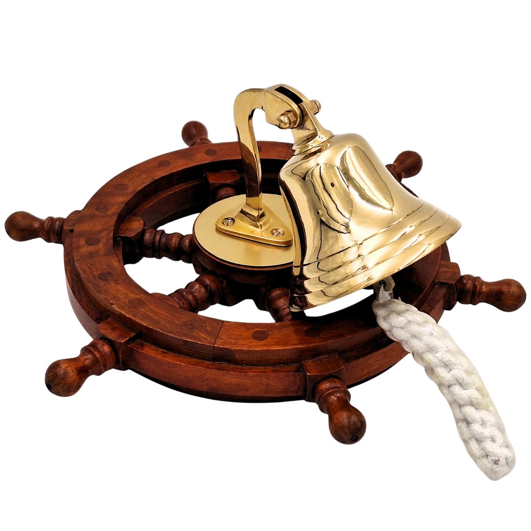 Cloche de navire en laiton dans une roue de gouvernail – décoration marine - NC2356A