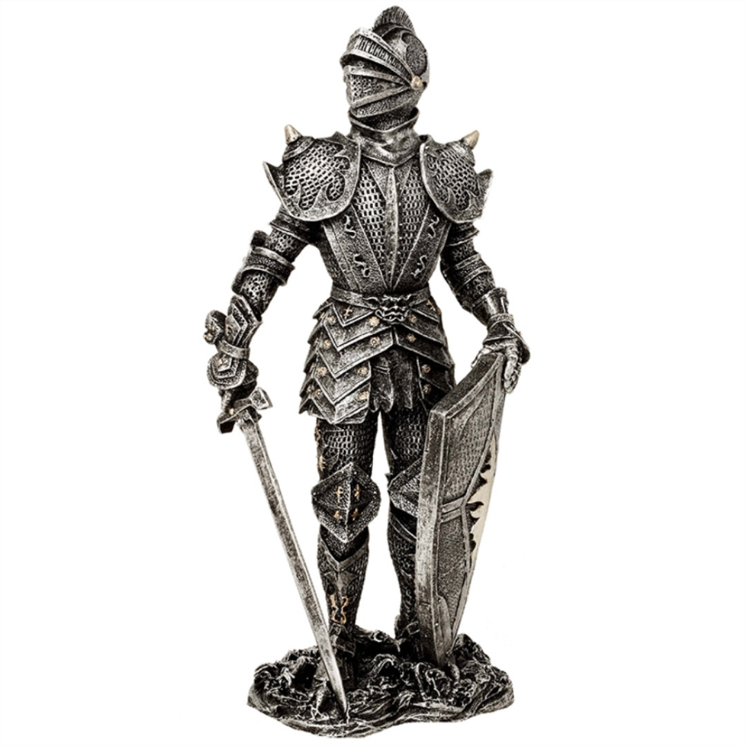 Figurine décorative de chevalier en armure argentée, hauteur 30 cm - MC-23053
