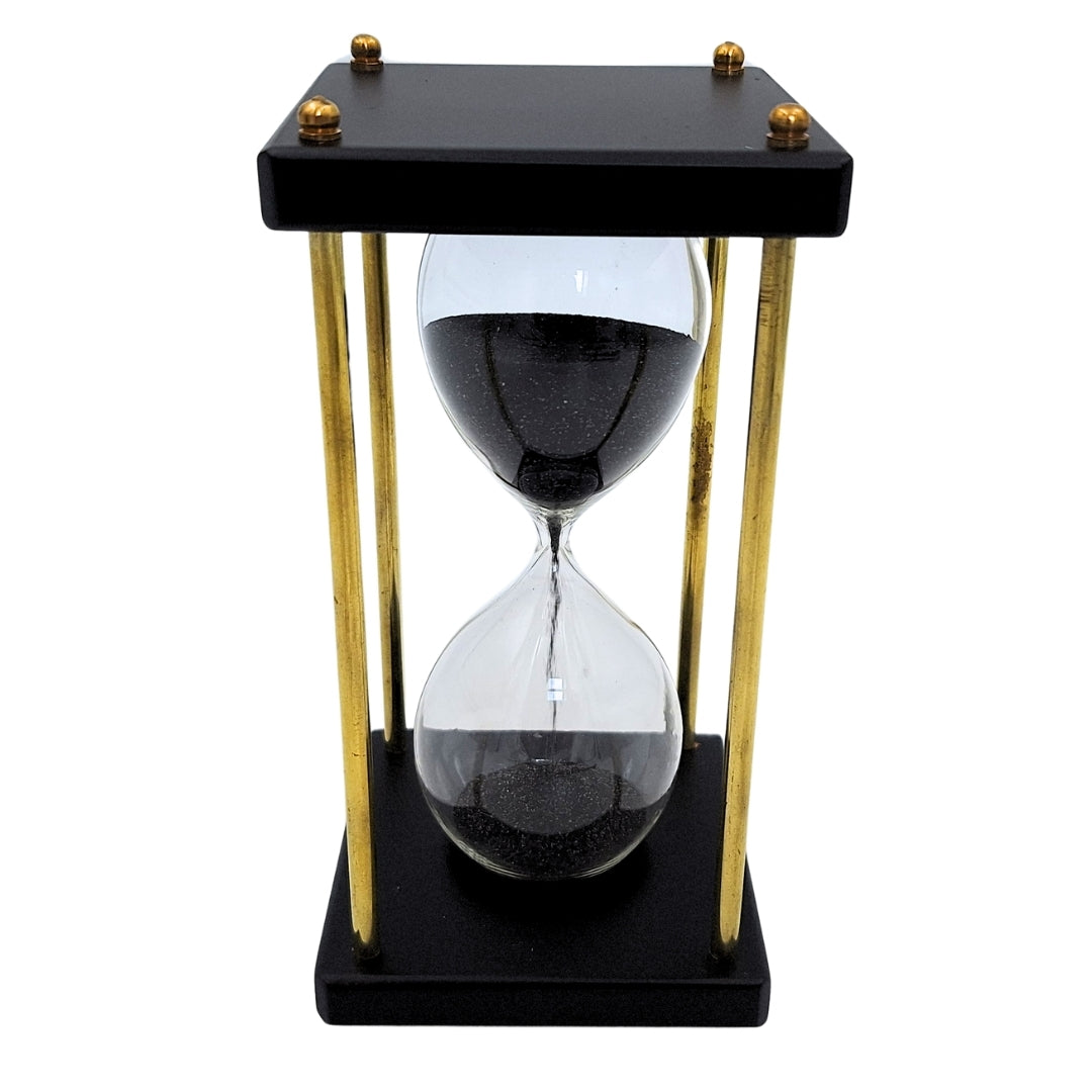 Sablier en laiton et bois 5 minutes – Sable noir – Élégante décoration rétro - STRS