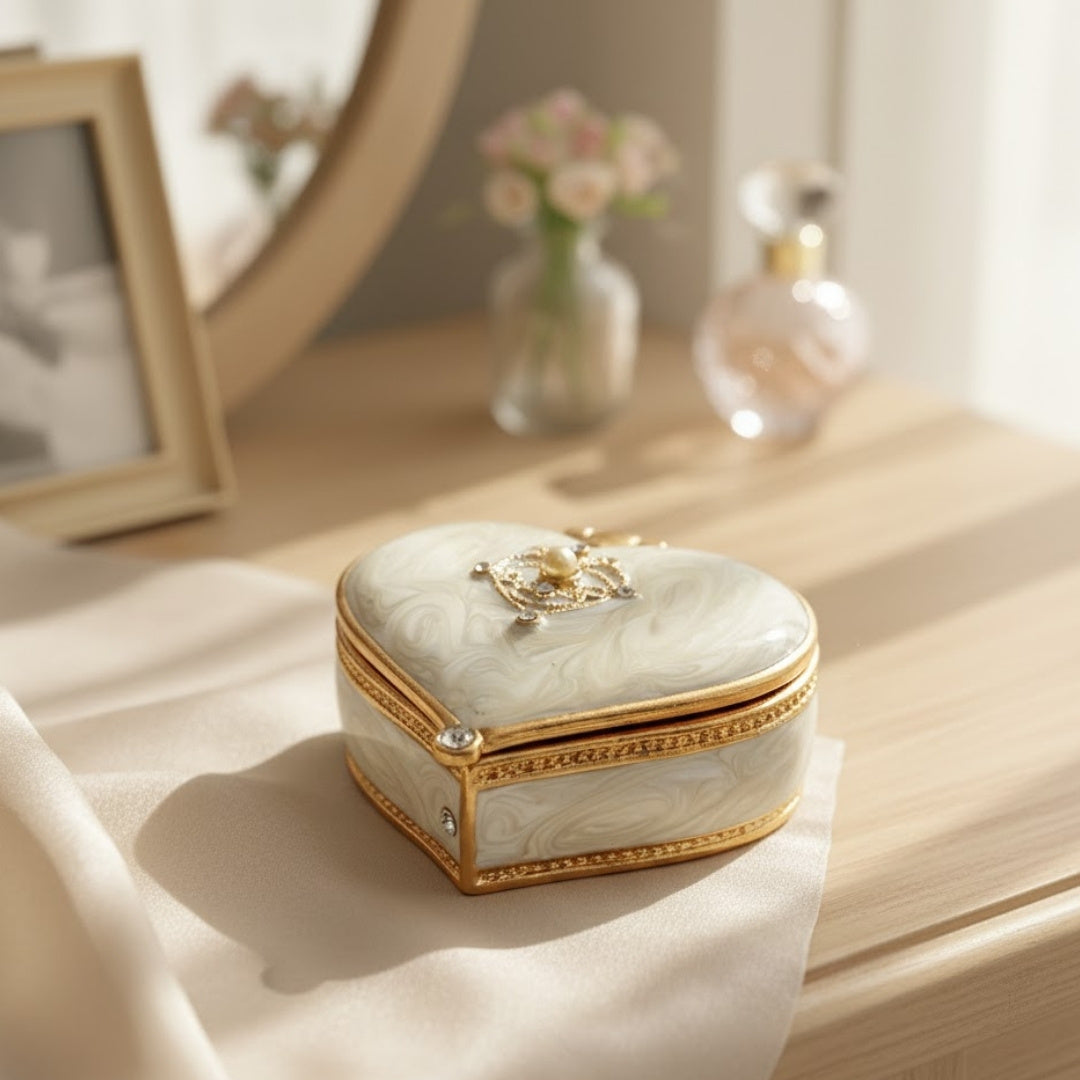 Boîte à bijoux exclusive en forme de cœur avec cristaux - B0767-06WH