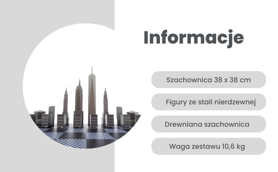 Échecs design Skyline New York en acier inoxydable – NY