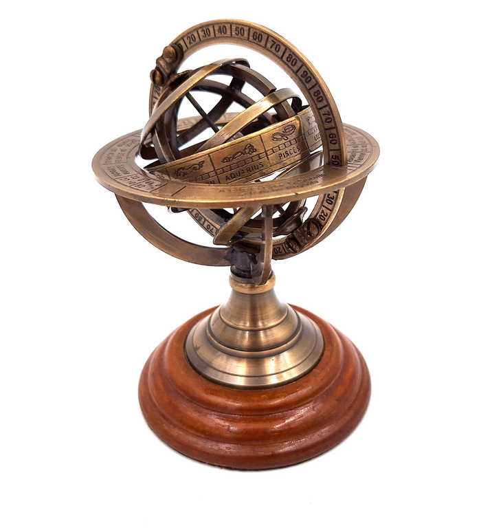 Astrolabe décoratif en laiton sur socle en bois - NI351