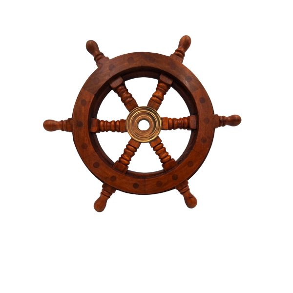 Hölzernes Steuerrad mit Messingeinsatz und Platz für einen Keil - Durchmesser 30 cm - ideales Geschenk mit Möglichkeit zur Personalisierung durch Gravur - maritimer und Retro-Stil