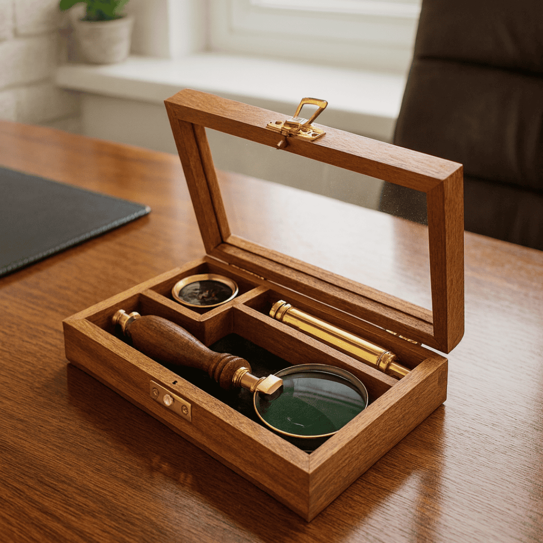 Ensemble du voyageur – Longue-vue + boussole + loupe dans une boîte en bois – NC2677AZ