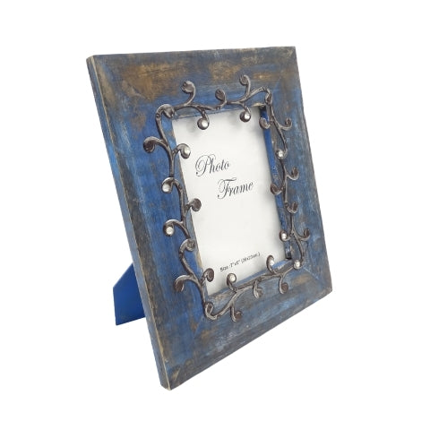 Cadre photo en bois bleu - 28893 - format photo 18x13cm