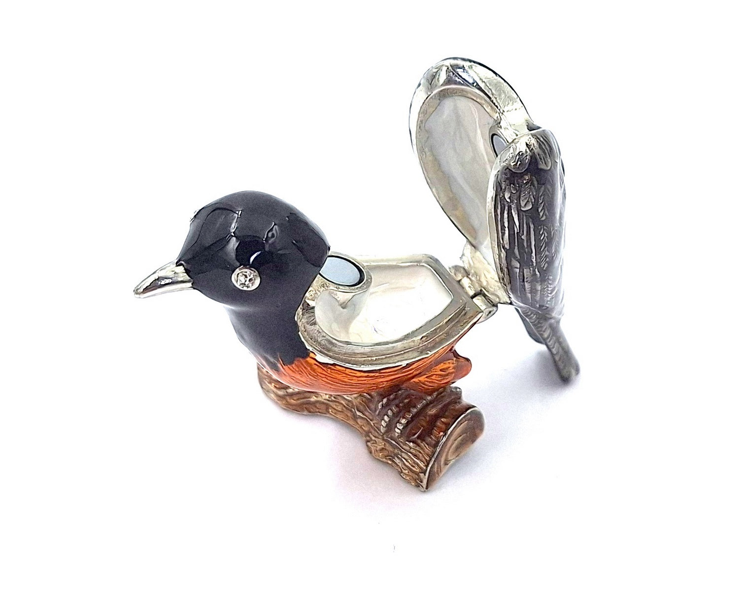 Petite boîte métallique exceptionnelle décorée de cristaux - Oiseau - B0192-02