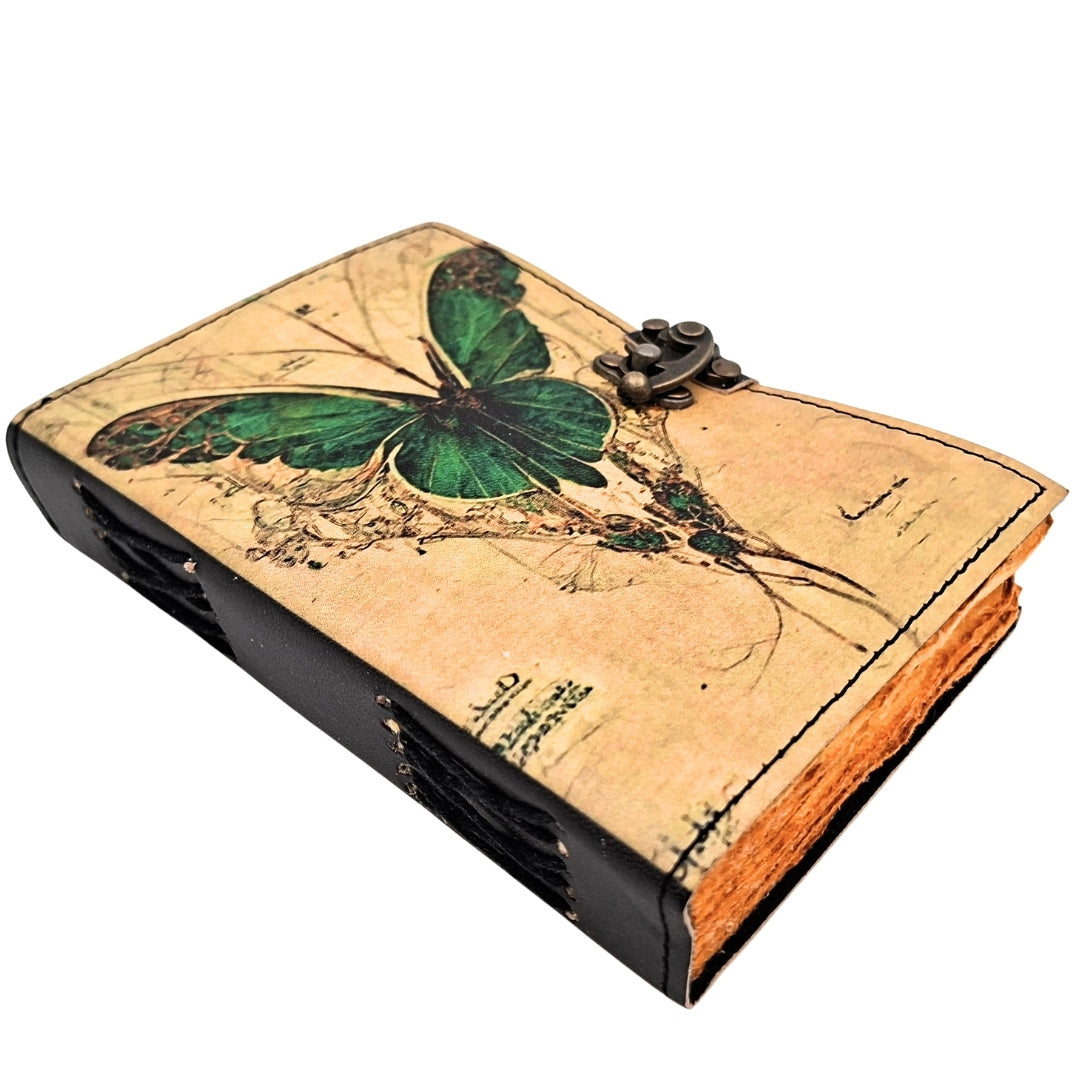 Carnet en cuir rétro Papillon - Cuir de chèvre 200 pages - AH20