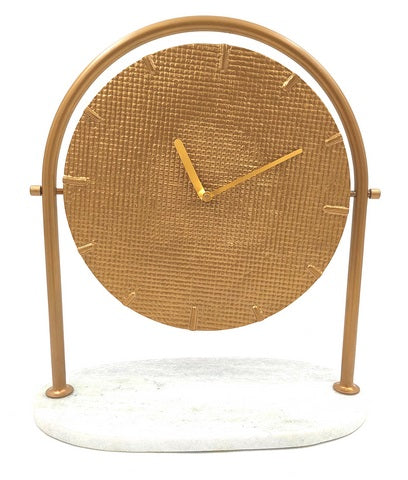 Horloge ronde métallique sur socle en marbre - 4130