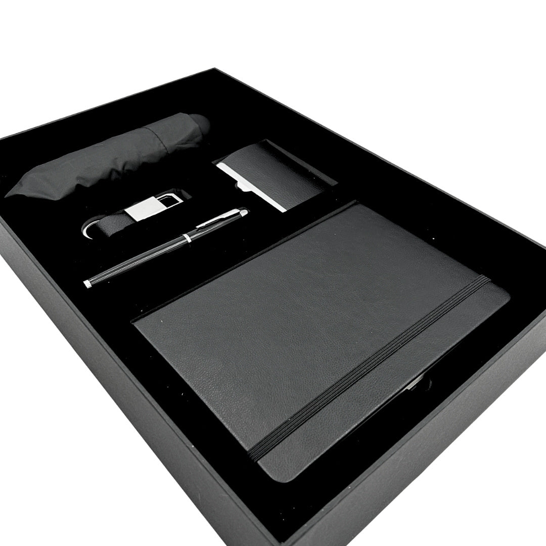 Coffret cadeau d’affaires élégant premium - Carnet en cuir parapluie porte-cartes stylo porte-clés - EE15