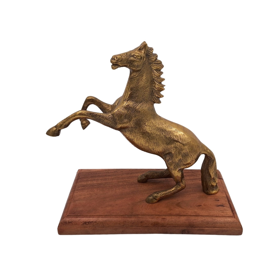 Cheval - figurine en aluminium sur socle en bois - NI9537