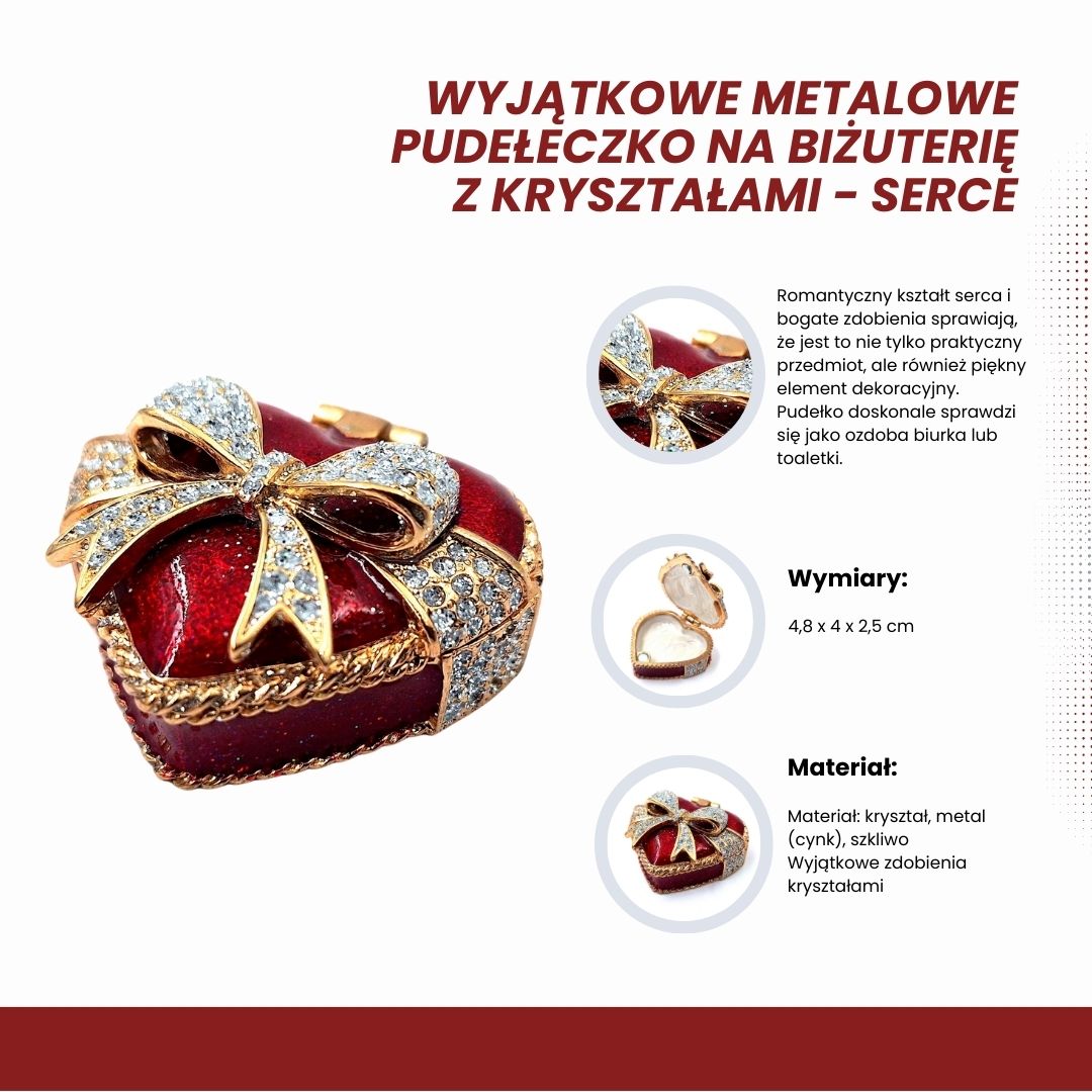 Petite boîte à bijoux exceptionnelle en métal avec cristaux - Cœur - B0747-00