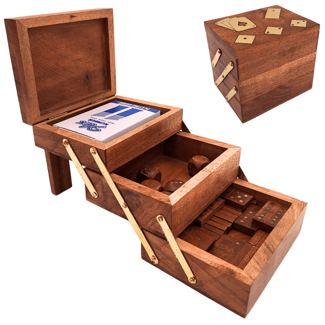 Ensemble élégant de jeux 3 en 1 - Cartes Dés Dominos - DNU-101