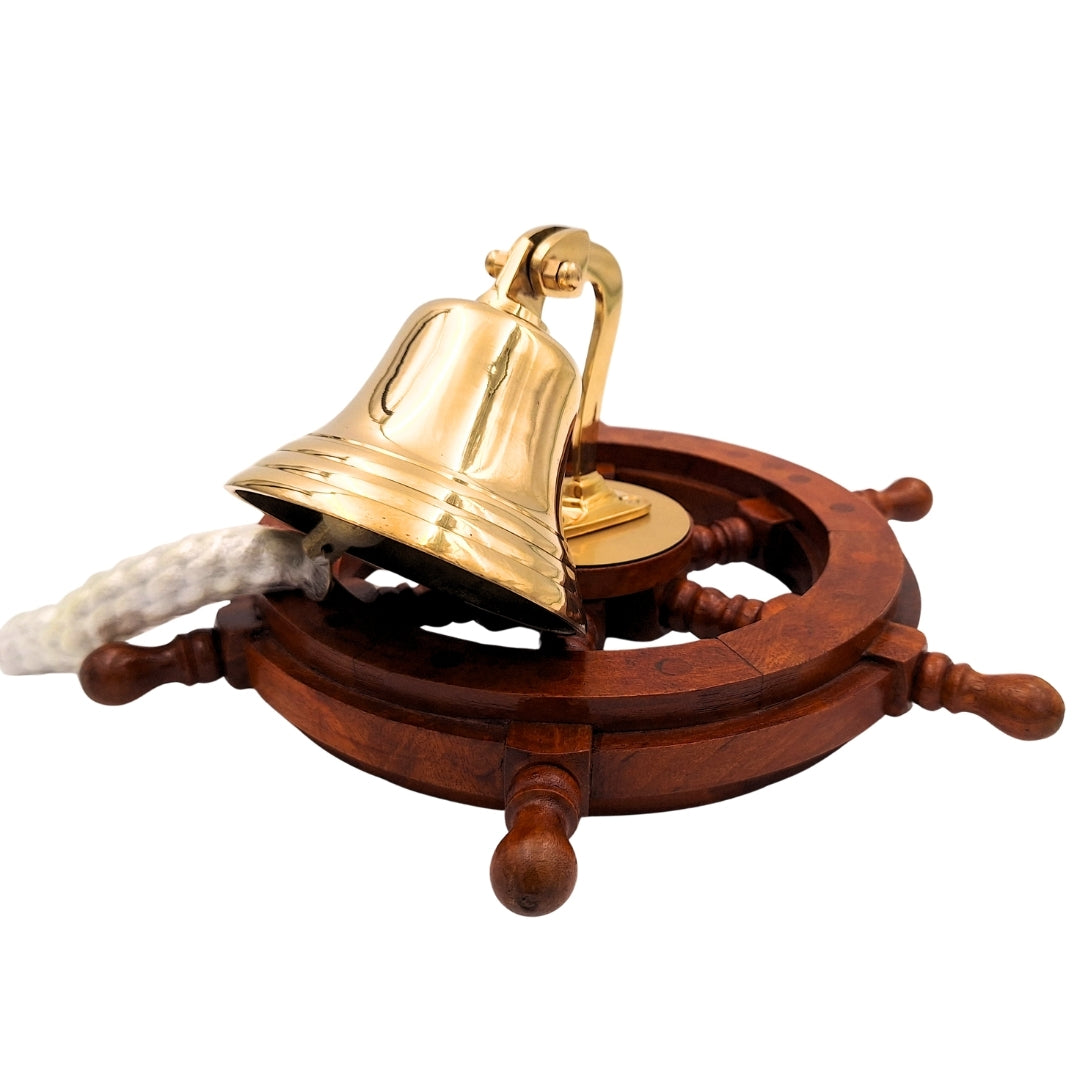 Cloche de navire en laiton dans une roue de gouvernail – décoration marine - NC2356A