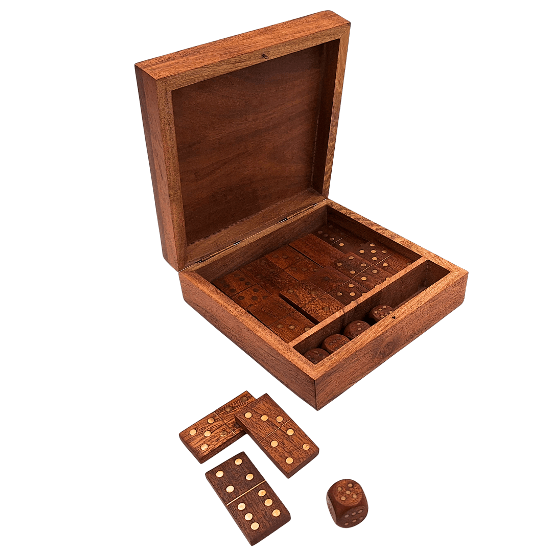Ensemble de jeux - domino et dés à jouer dans une boîte en bois - DO-002