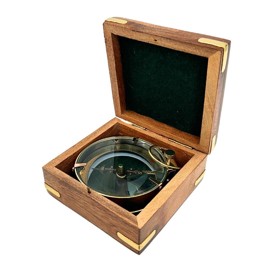 Boussole en laiton Map Reader dans une boîte en bois rétro - NC1087