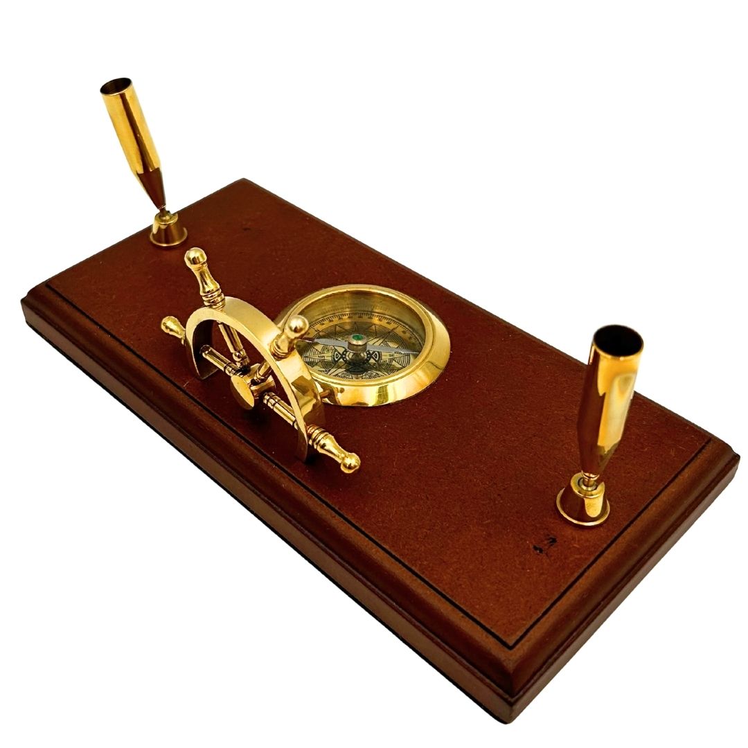 Ensemble de bureau marin – Roue de gouvernail, boussole, porte-stylos – TT019