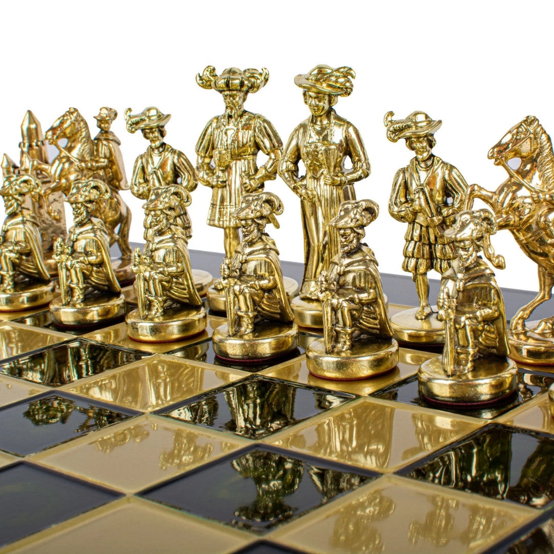 Échiquier métallique exclusif – Plateau d’échecs en laiton 44 x 44cm – Moyen Âge – S12CBLU