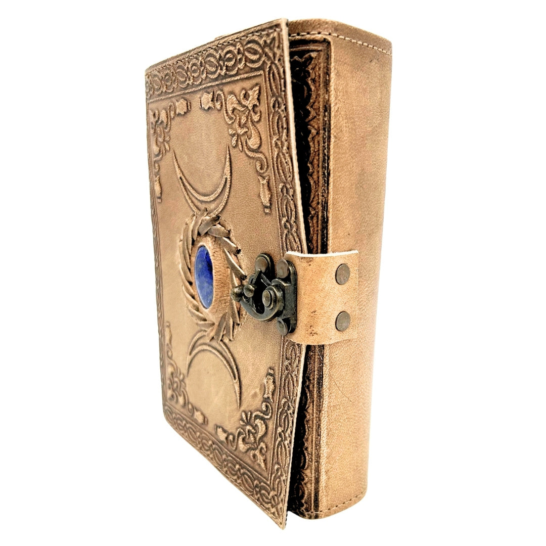 Carnet en cuir rétro avec pierre et phases de la Lune – 200 pages 150 GSM – H076