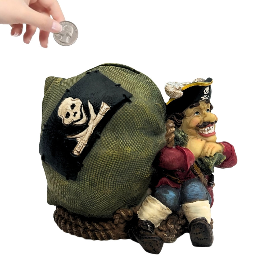 Tirelire décorative pirate avec trésor 14 cm - CE03852