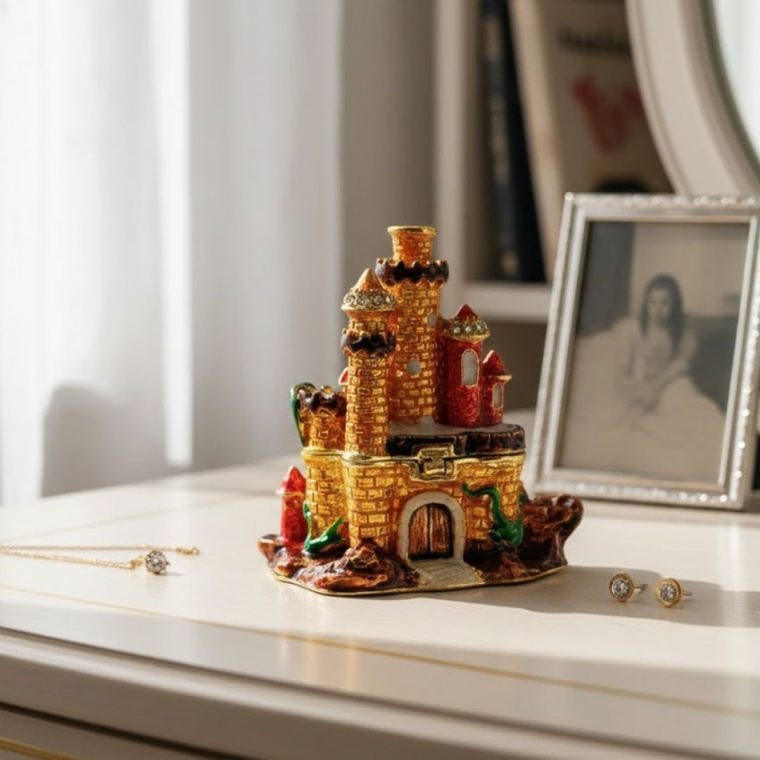 Petite boîte coffret à bijoux ornée de cristaux – Château – HX580