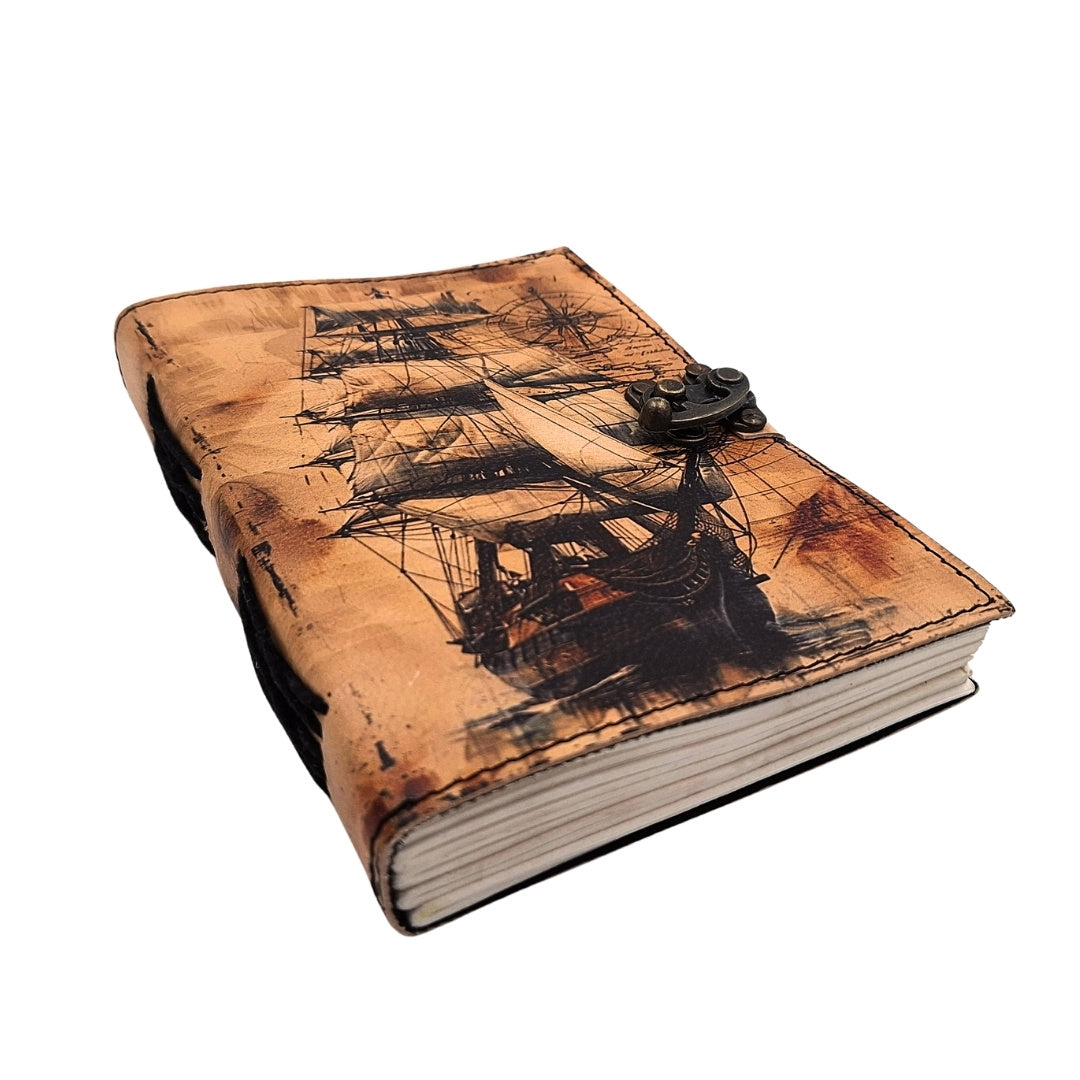 Carnet en cuir maritime Voilier rétro - Cadeau pour navigateur – AH11