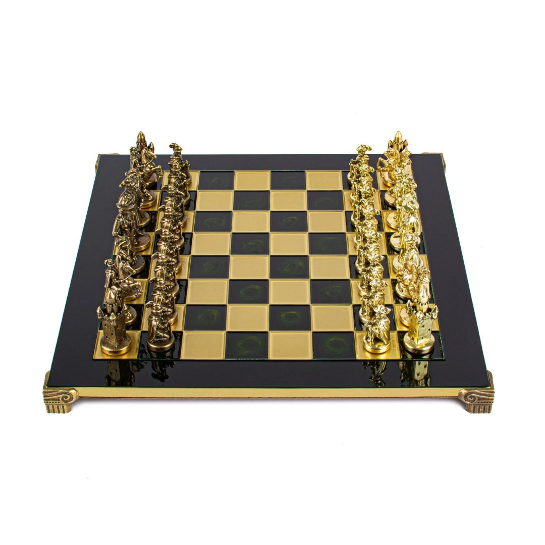 Échiquier métallique exclusif – Plateau d’échecs en laiton 44 x 44cm – Moyen Âge – S12CBLU