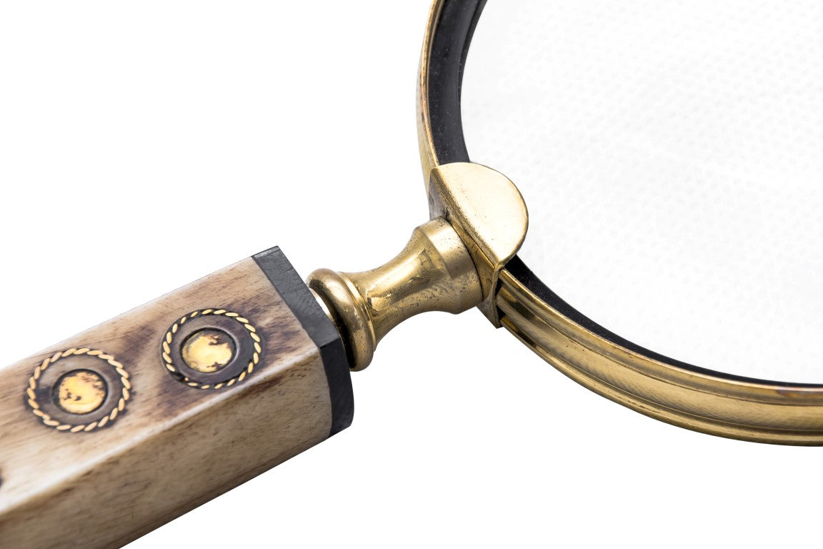 Loupe en laiton, verre grossissant de lecture rétro avec manche en os - NI810