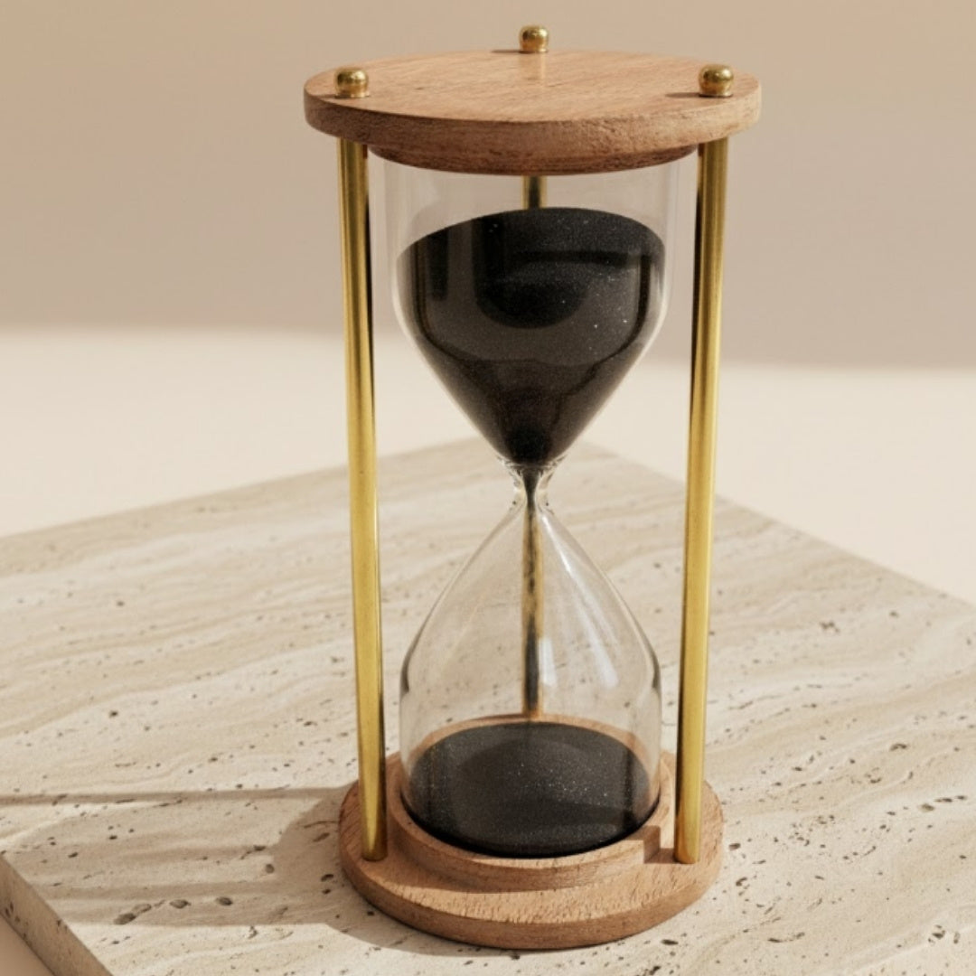 Sablier en laiton et bois – 5 minutes – Élégante décoration rétro – NC3012V