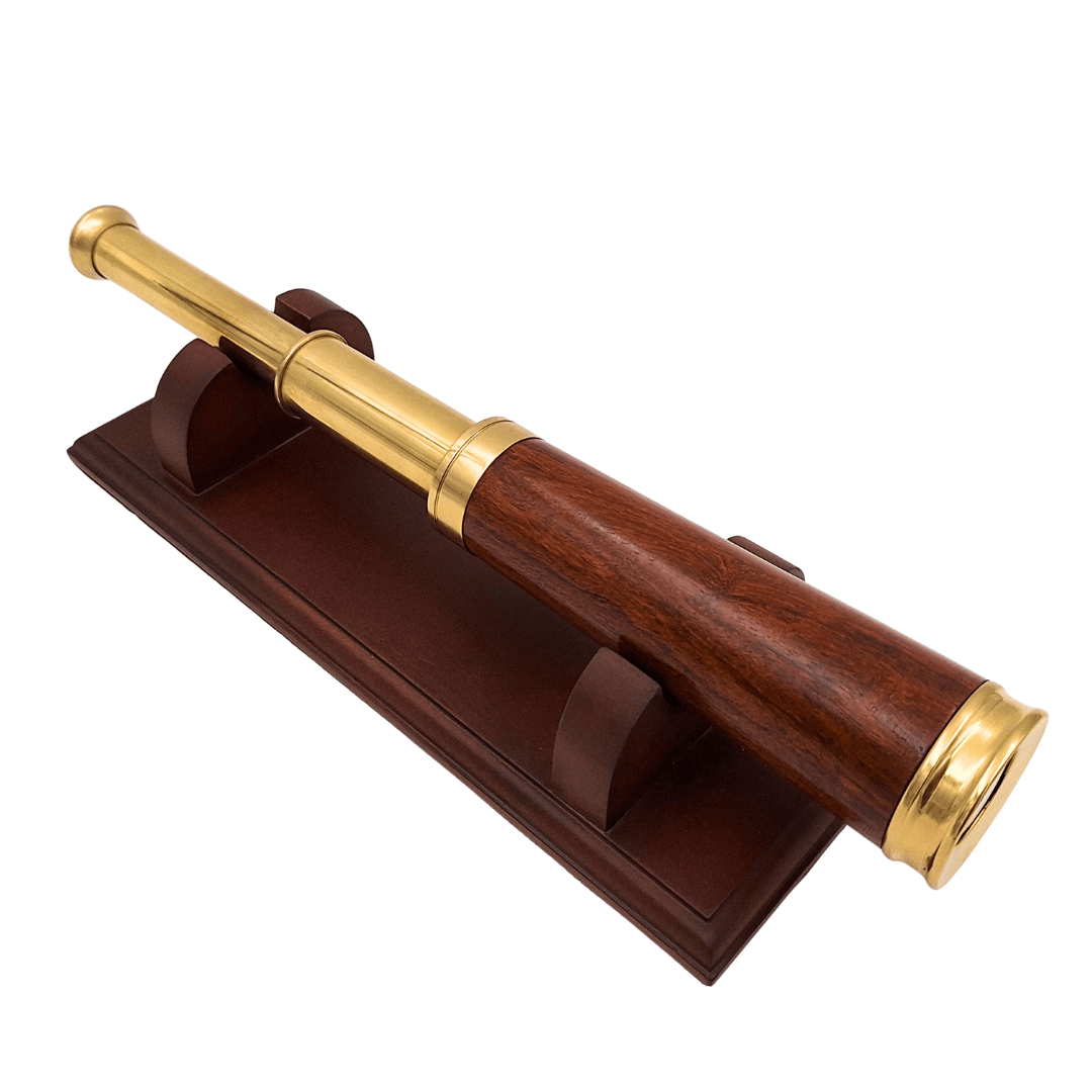 Longue-vue en laiton et bois sur élégant socle en bois – Décoration rétro – CER029
