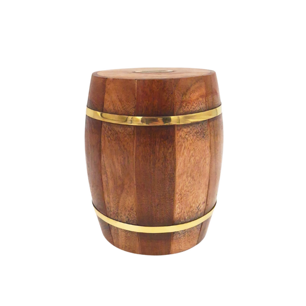 Grande tirelire tonneau en bois – ouvrable, rétro - DNU-002